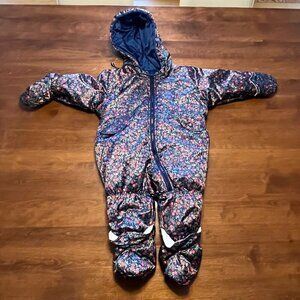 Flapdoodles snowsuit 18M floral pink green hooded toddler